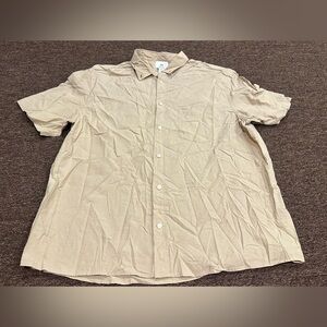 H&M Regular Fit XL Men's Beige Short Sleeve Button Up Dress Shirt EUC!